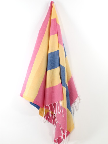 Carnival Turkish Hand Towel, Tea Towel, Headwrap, Pink-Yellow-Navy