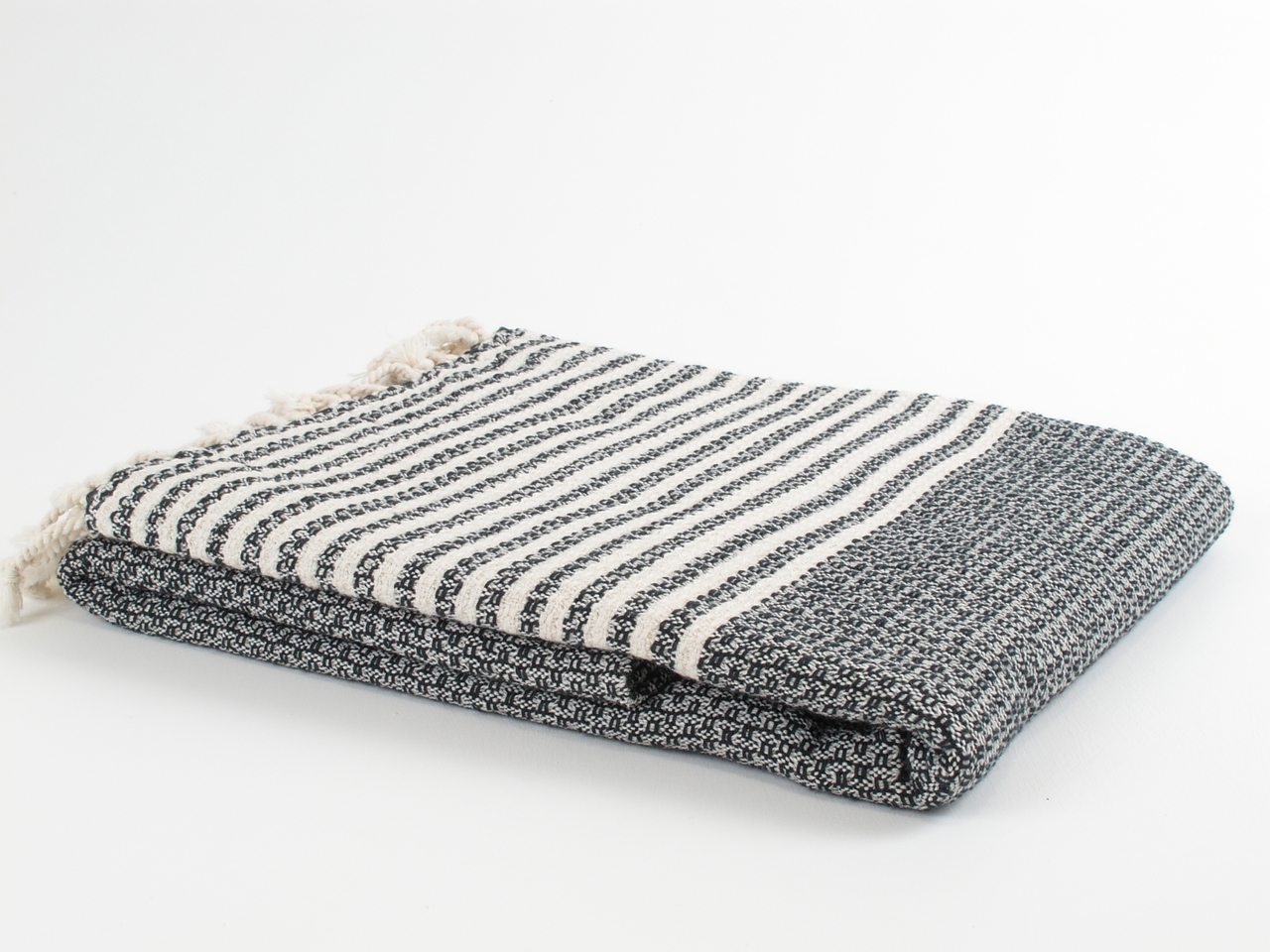 BASKET WEAVE Turkish Towel, Peshtemal, Black panora