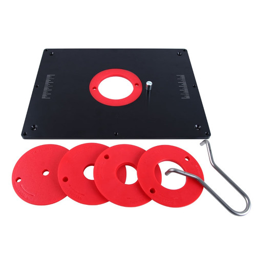 Freestafel inlegplaat 305 x 230 mm aluminium inclusief 5 freesringen