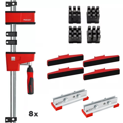 Bessey set: 8x variabele corpuslijmtang 1500 x 95 mm met uitgebreide accessoireset