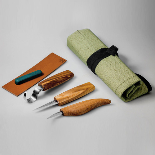 BeaverCraft S17 uitgebreide houtsnijset inclusief canvas foudraal, strop en wetpasta 3-delig