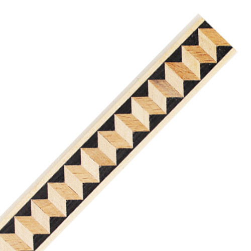 Inleglijst fineer zigzag licht met zwart, rand wit, 17 x 1000 mm