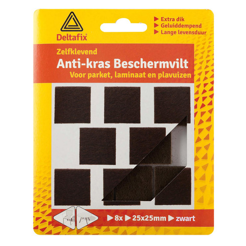 Anti-kras vilt, vierkant zwart 25 mm, 8 stuks