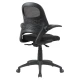 Sit-and-stand typist chair upholstered in black fabric, rear view.