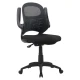 Sit-and-stand typist chair upholstered in black fabric without arms, front view.