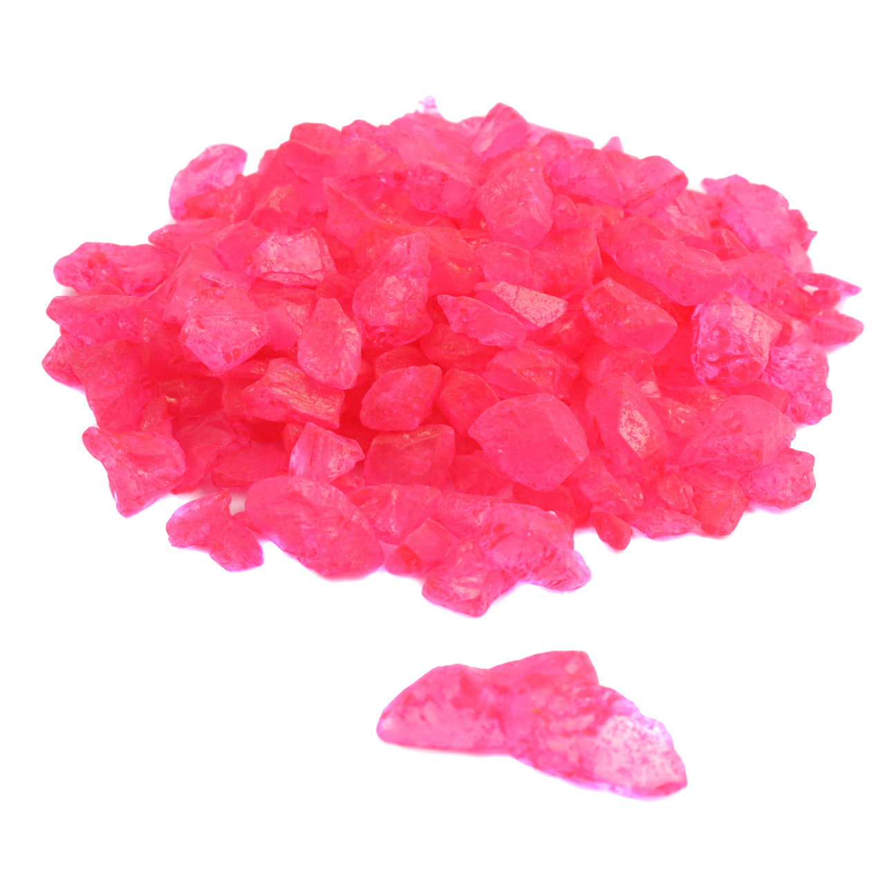 Pink cherry rock candy crystals, sparkling sweet old-fashioned candy, USA made dessert topping.