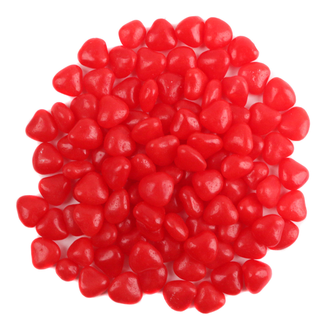 Tiny, fiery red heart-shaped Cinnamon Heart Imperials, approximately 1,400 per pound.