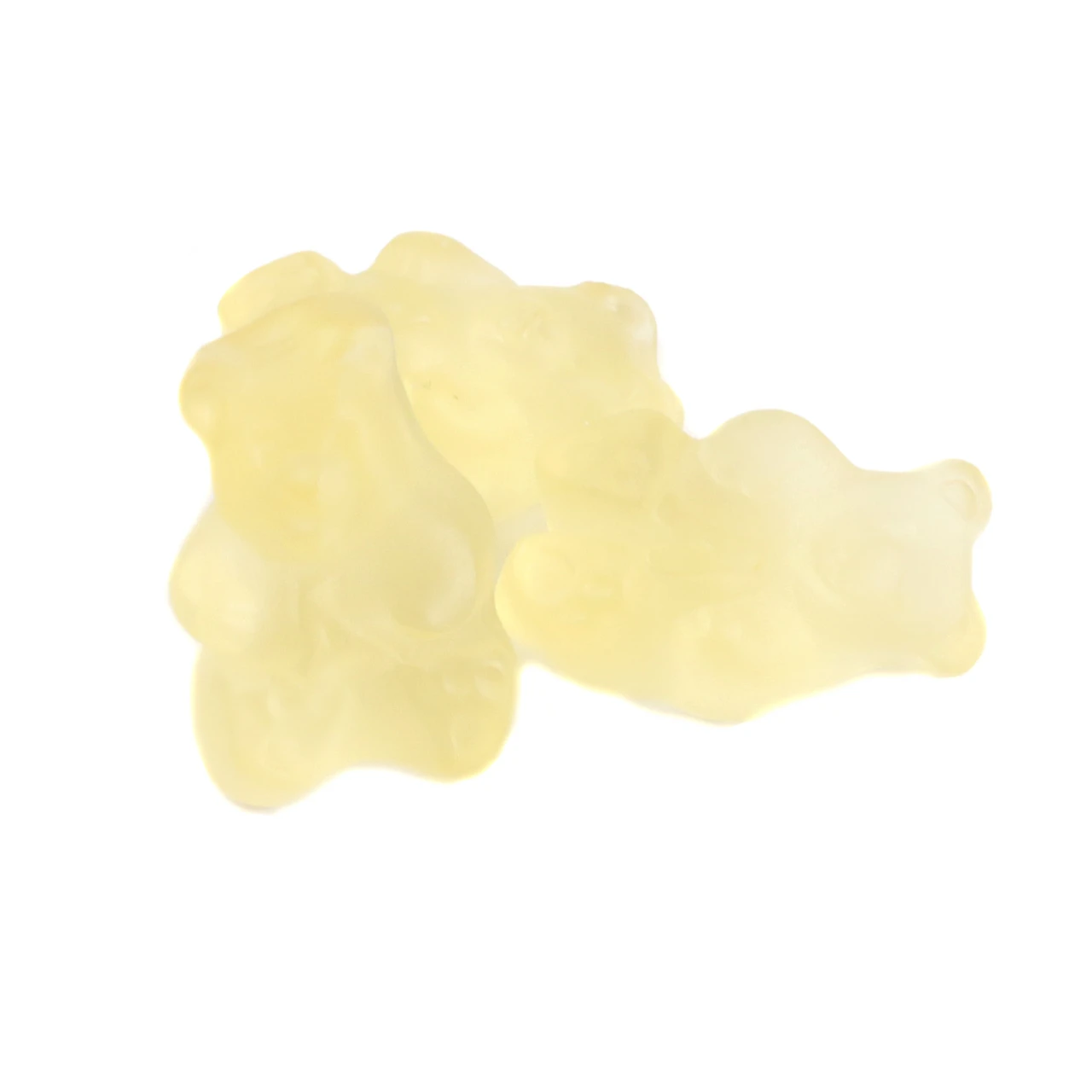 Pineapple Gummy Bears, bright yellow, 1 inch long, approximately 145 bears per pound. Delicious bulk tropical candy.