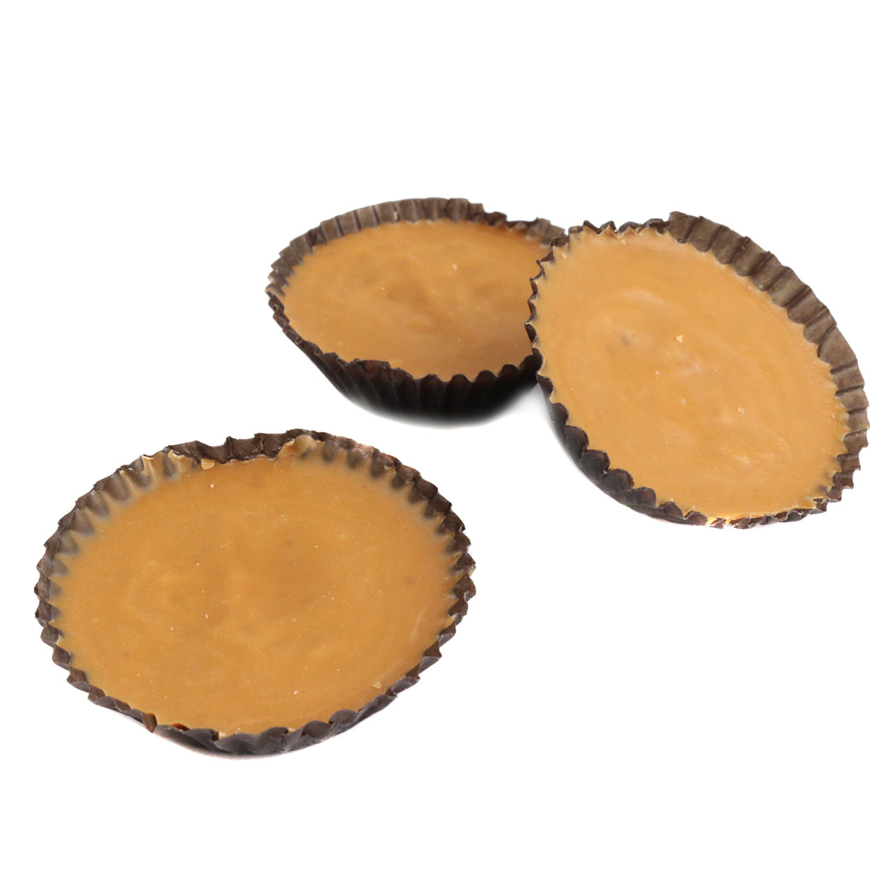 Group of 30 unwrapped Boyer Smoothie Cups, golden-brown peanut butter and butterscotch candies.