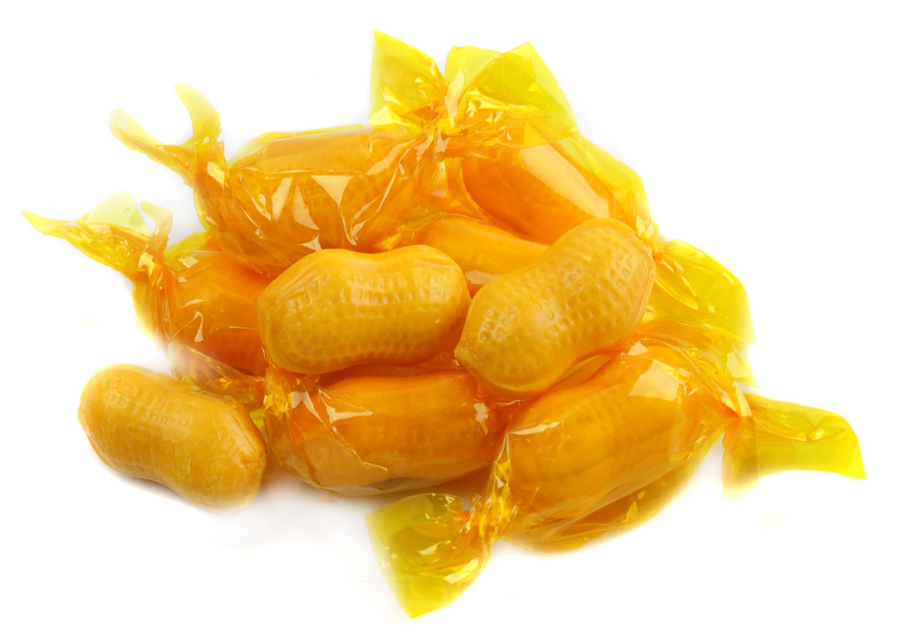 Honeycombed Peanuts. Buttery yellow shell, creamy peanut butter center. 1 inch candies, approximately 90 per pound.