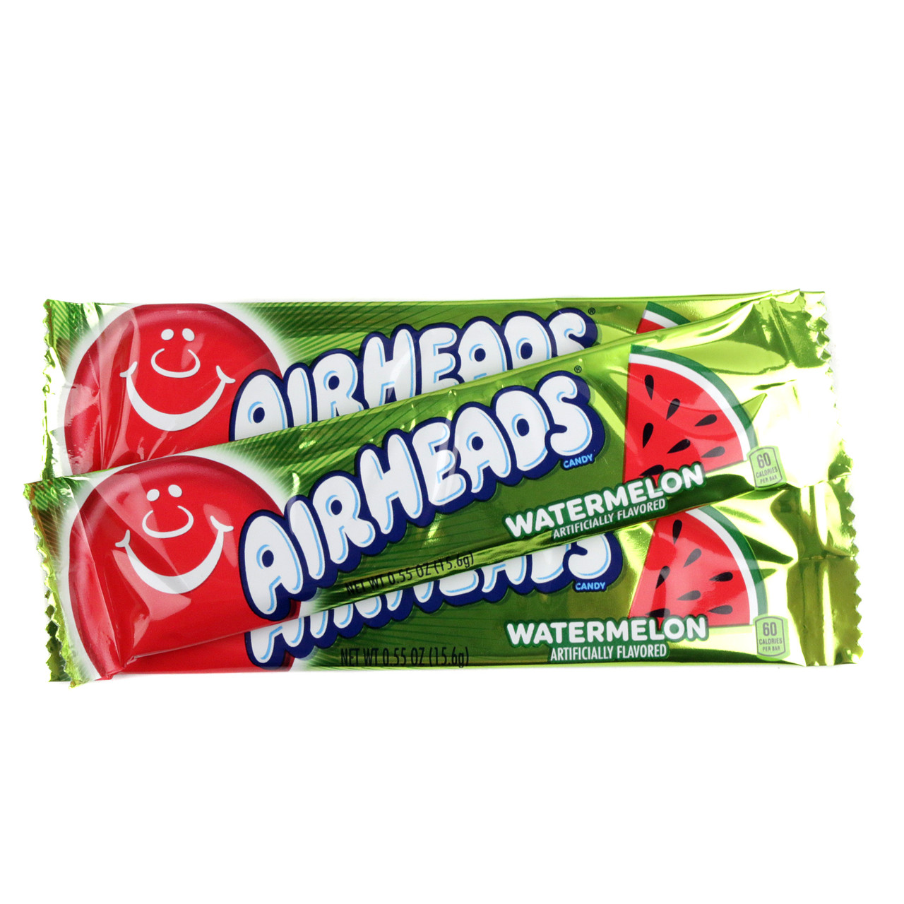 Airheads Watermelon chewy candy, 36 individually wrapped green pieces, juicy fruit flavor, gluten-free, vegan.