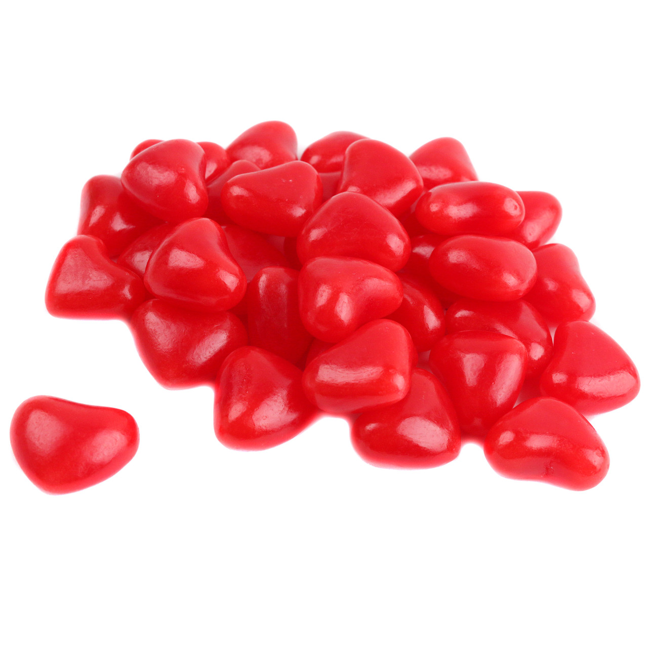 Red heart-shaped Jelly Belly cinnamon jelly beans, approx 140 pieces. Intense, fiery Valentine's candy flavor.