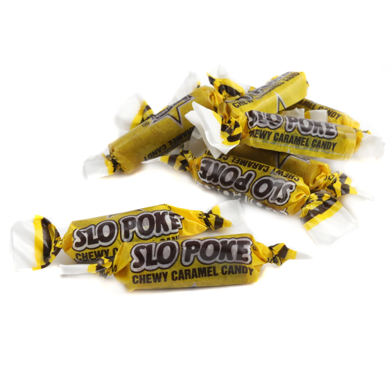 Slo Poke Caramels, 100 individually wrapped bite-size creamy rich golden caramel candies. Retro classic.