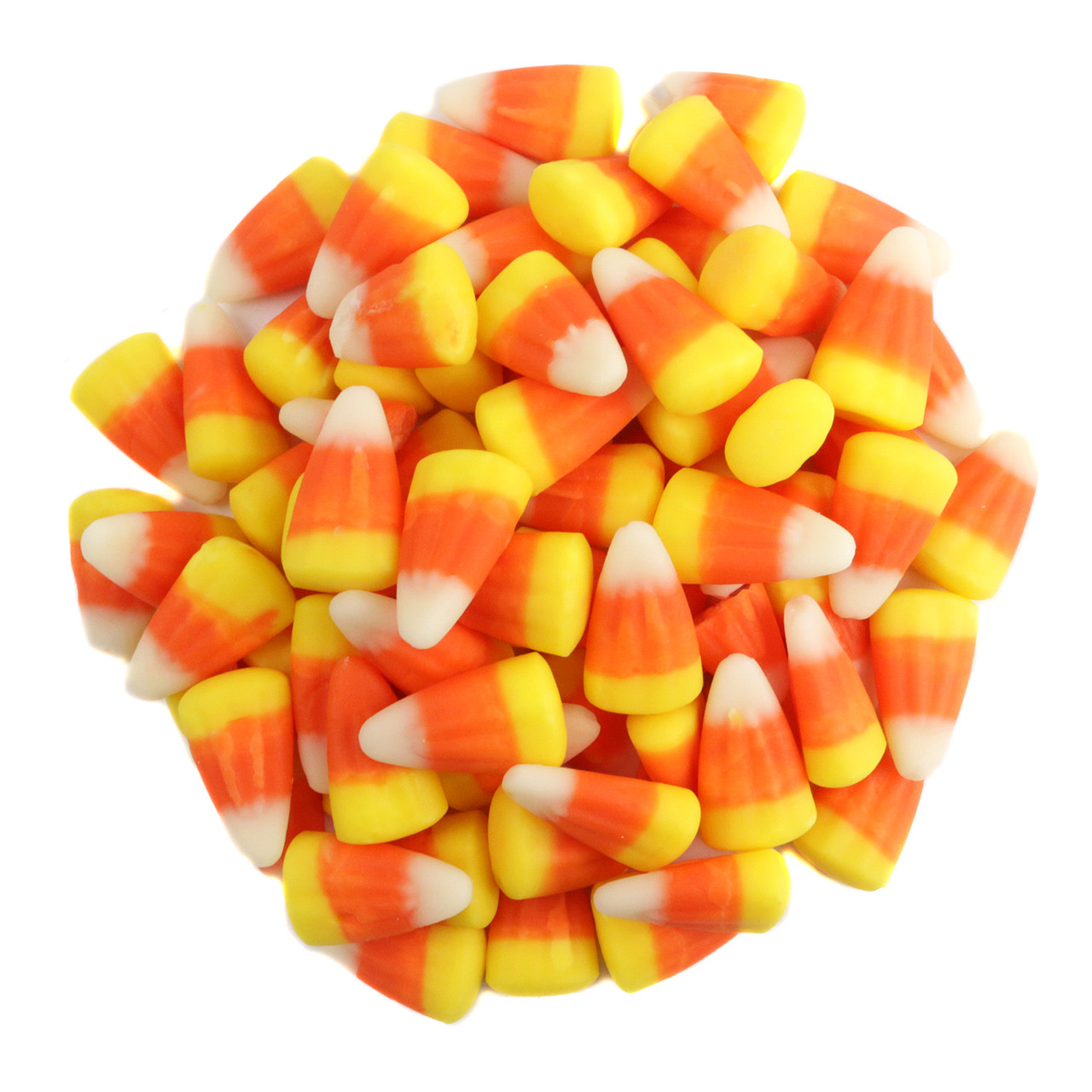 Classic white, yellow, orange pyramid Candy Corn, sweet honey flavor. Approx 250 pieces per pound.