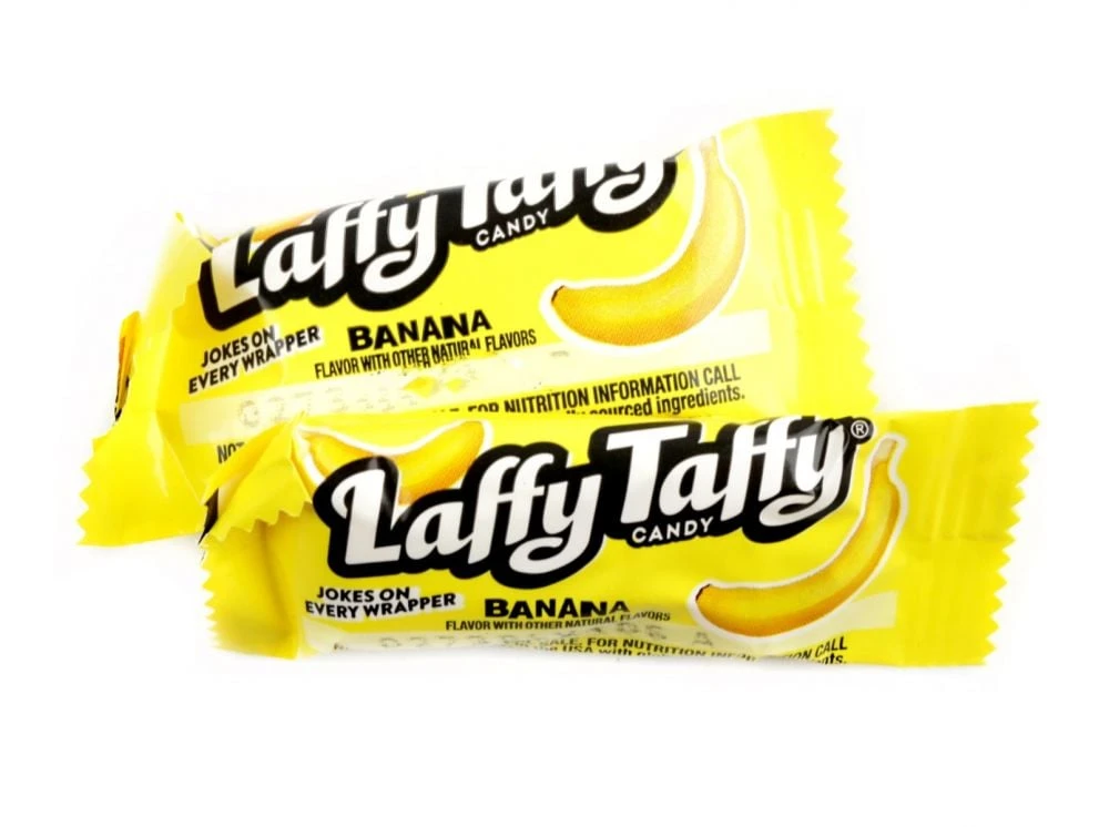 Vibrant yellow Banana Laffy Taffy candy, 145ct, chewy, nostalgic banana flavor, USA made.