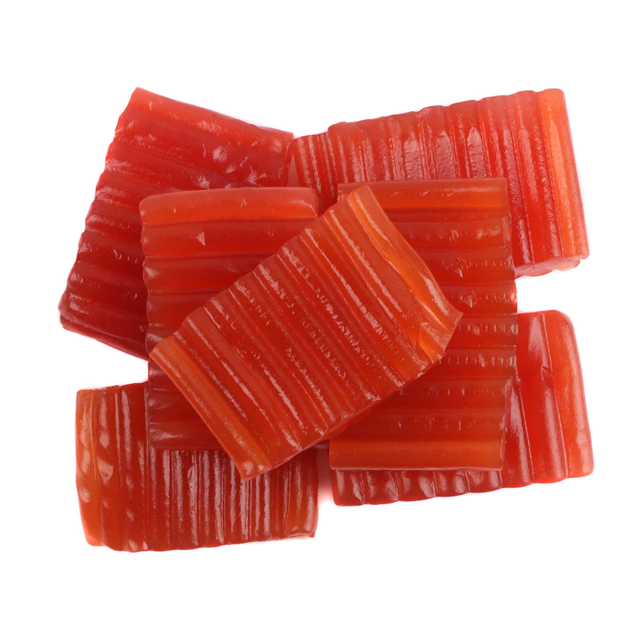 Red Licorice Tire Tracks candy, soft chewy strawberry flavored, unique tire track shape, imported from Finland.