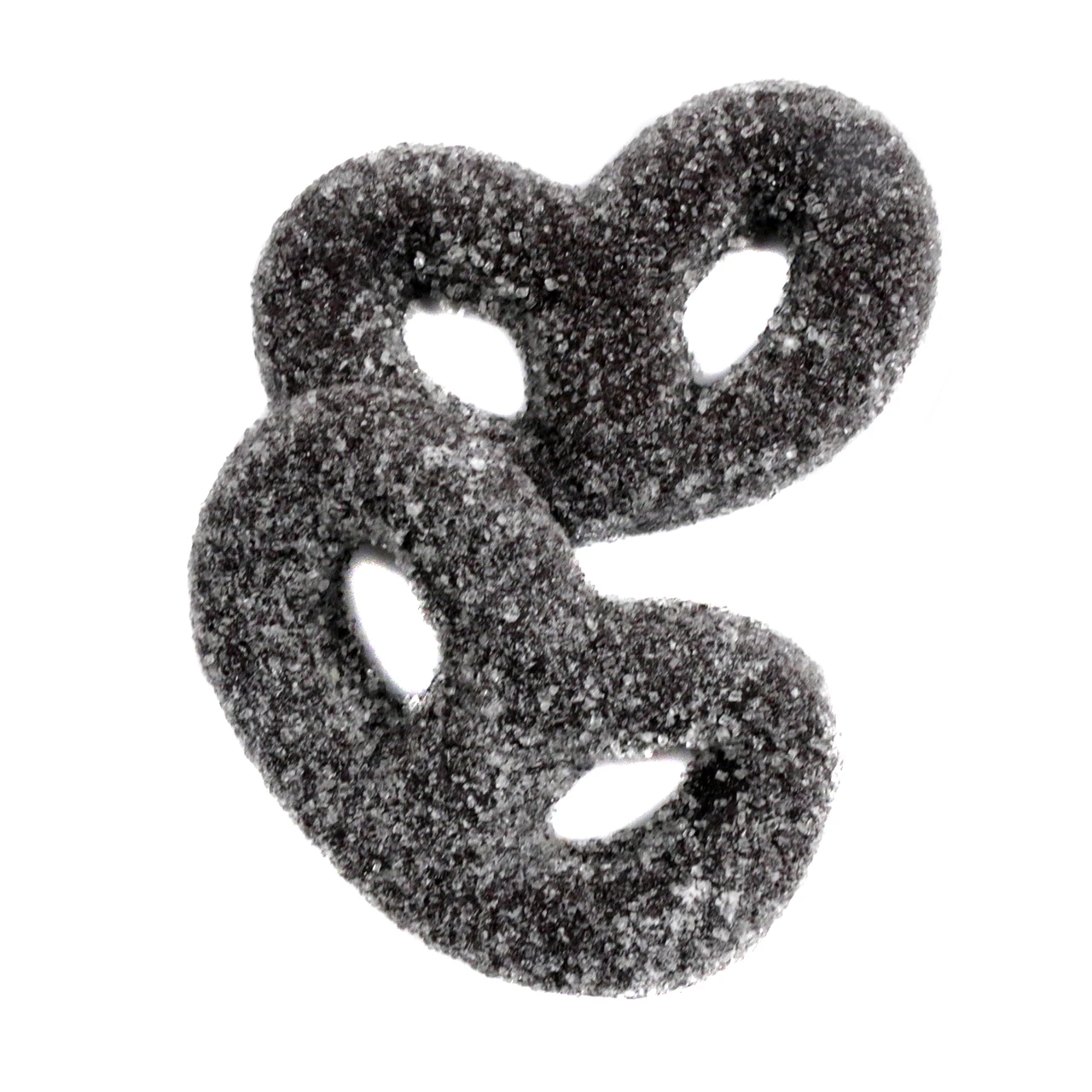 Black Licorice Pretzels, soft twisted sugar-coated chewy candy, rich bold flavor, Made in Holland by Gerrit Verburg.