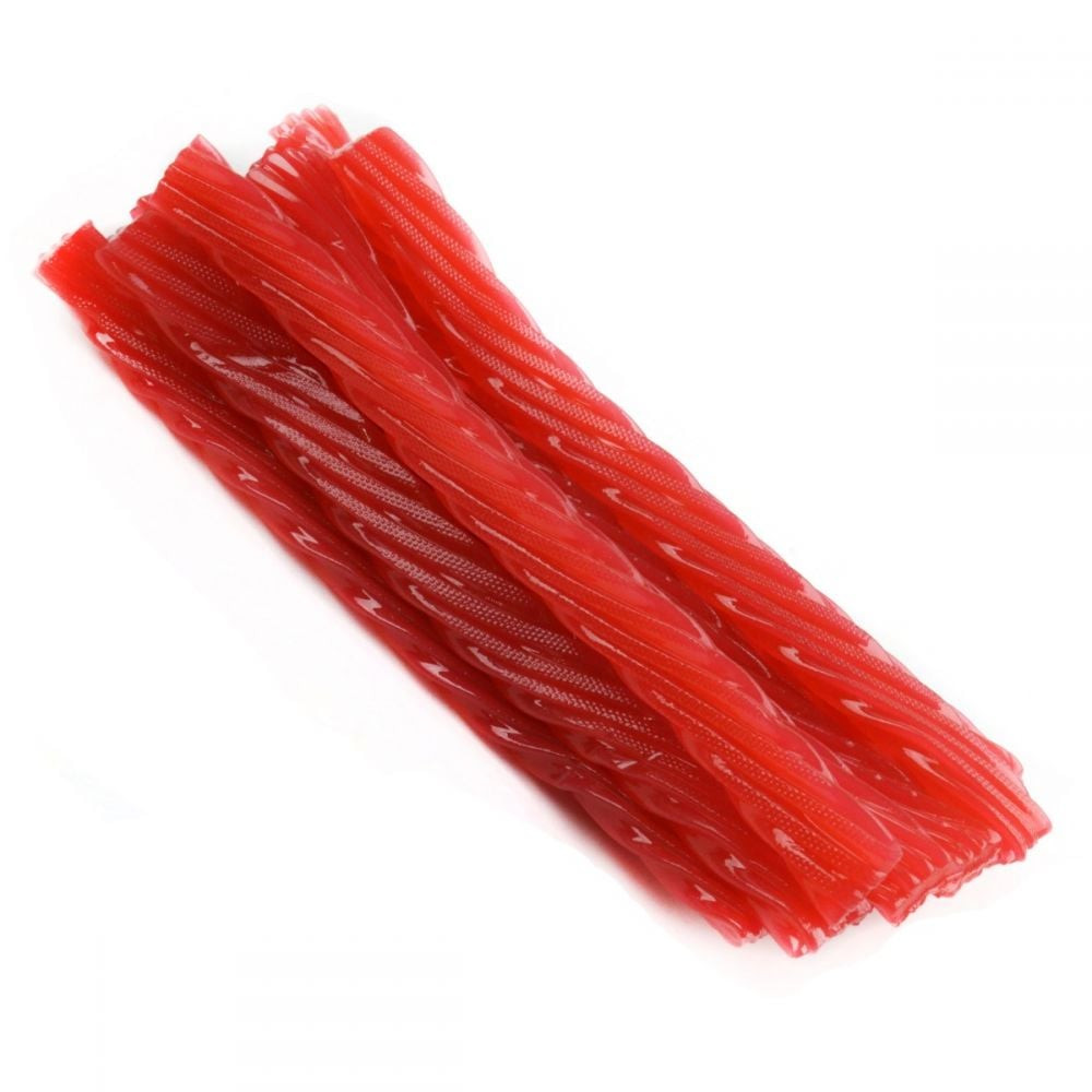 Kenny's Jumbo Watermelon Licorice Twists, pink, sweet chewy candy, approximately 22 per pound.