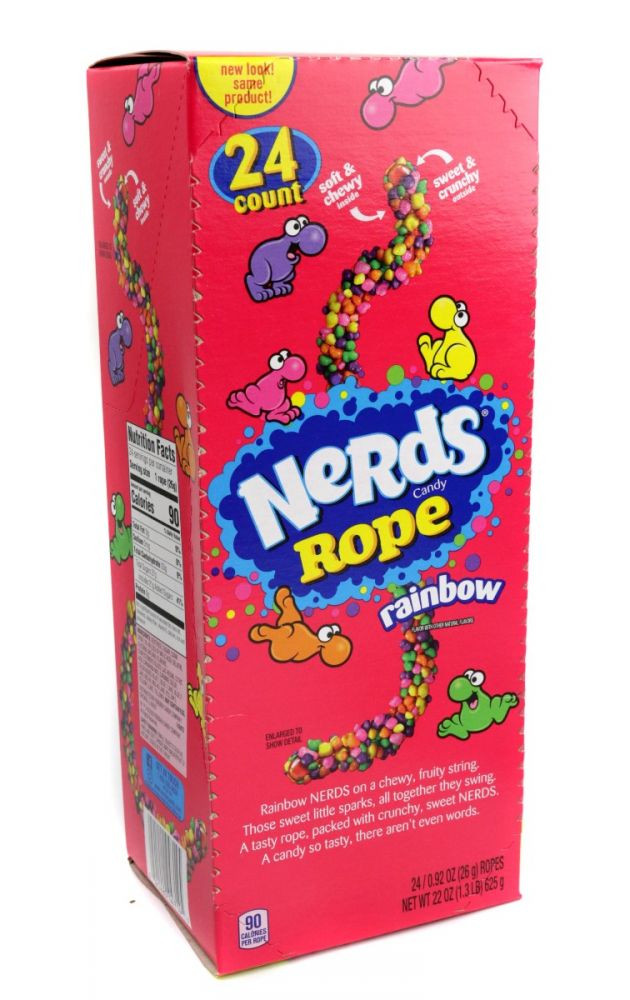 24 Rainbow Nerds Ropes, 12-inch chewy fruity candy ropes covered in a rainbow of crunchy Nerds.