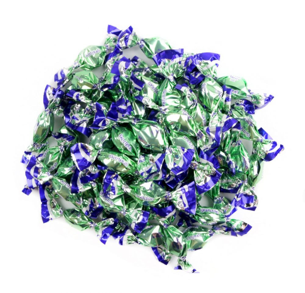 Mini Italian Glitterati Meeting Mints, light colored, approx 440 per pound, soft mint and vanilla hard candies.