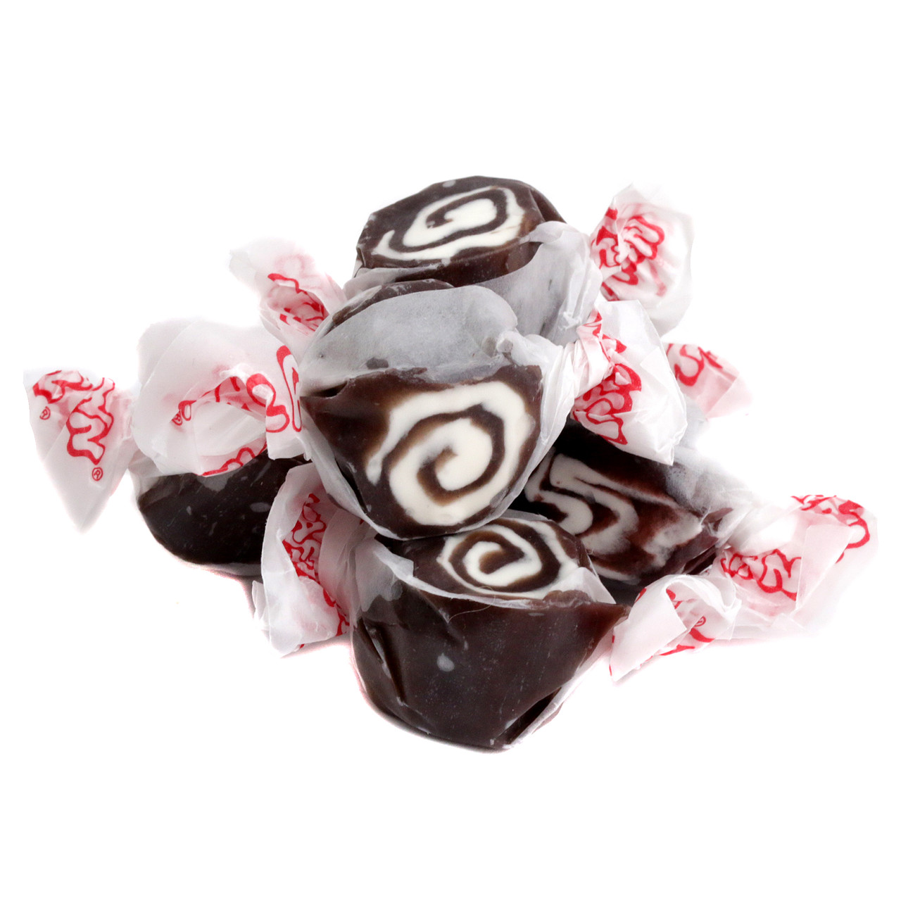 Taffy Town Salt Water Taffy Black Licorice Swirls. Chewy black and white twisted candy, individually wrapped.