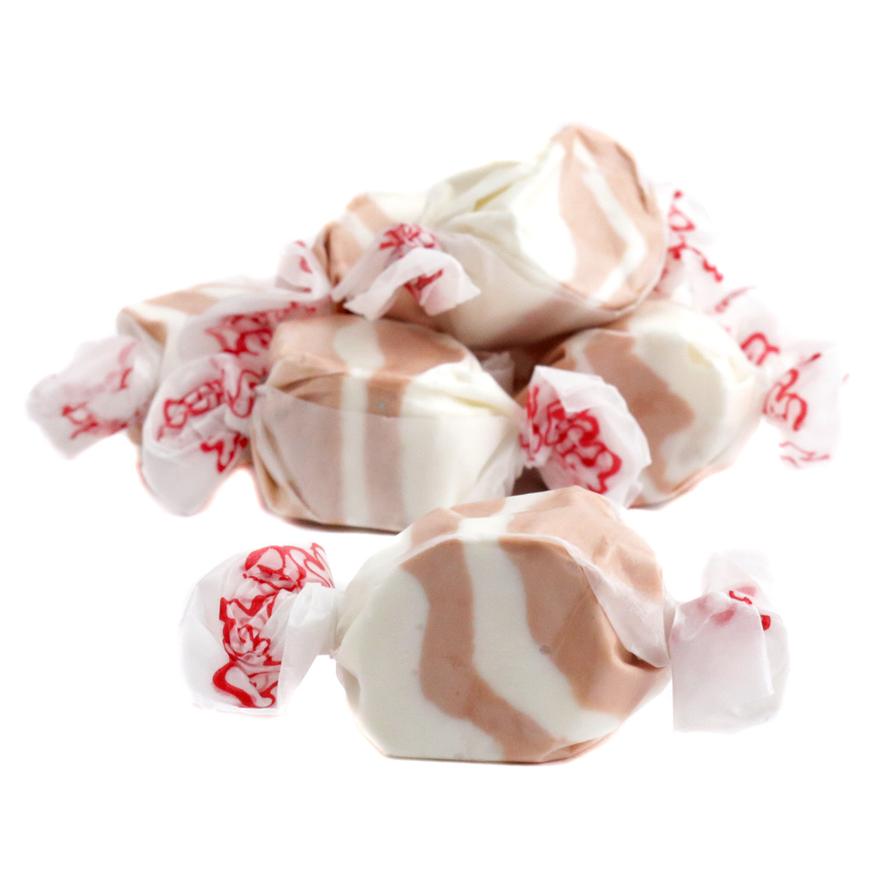 Taffy Town Salt Water Taffy, coconut flavor, approx. 65 white chewy pieces per pound, gluten-free treat.
