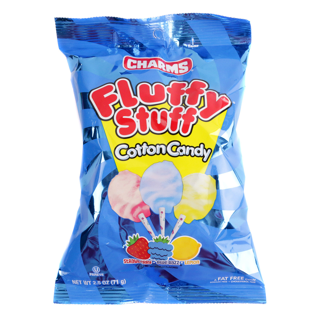 Fluffy Stuff Cotton Candy 6-pack, vibrant blue, fluffy 2.5oz bags.