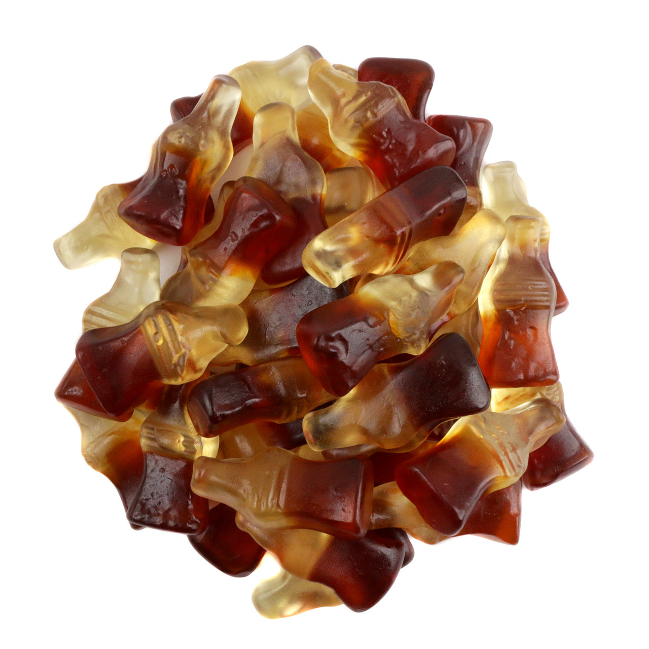 Haribo Gummy Cola Bottles, realistic brown 1-inch soda candy, approx 120 per pound.