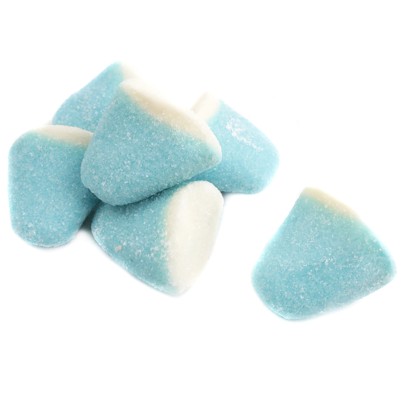 Sky blue Blue Raspberry Gummy Drops, sugar dusted. Vidal candy, approx 80 pieces per pound.