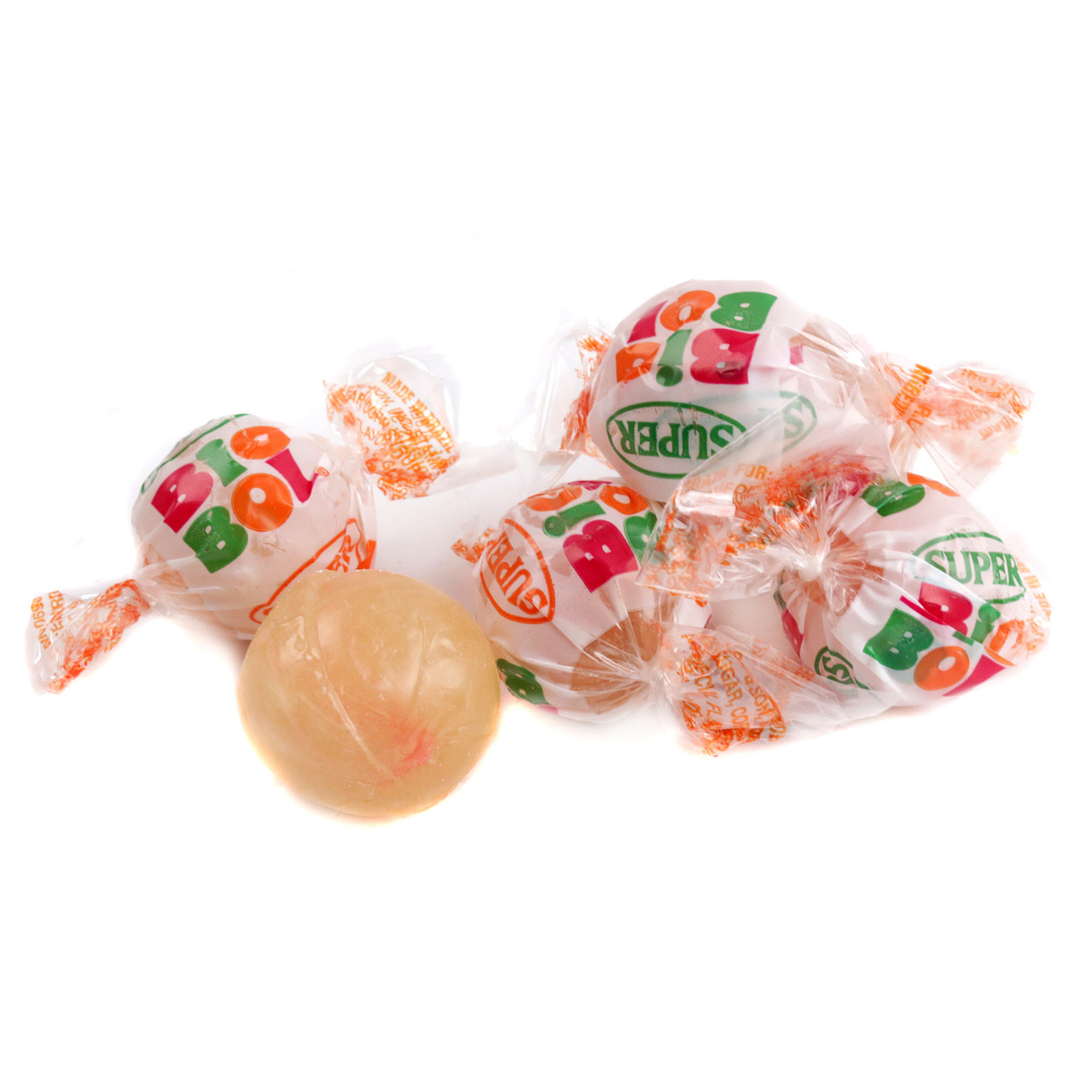 40 individually wrapped Super Big Bol Candy, colossal fruit flavored bubble gum pieces, vibrant strawberry, watermelon, grape.