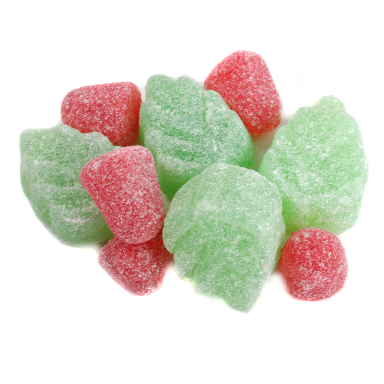 Zachary Holly & Berry Christmas gum drops, green spearmint leaves, red cinnamon berries, lightly sugared.