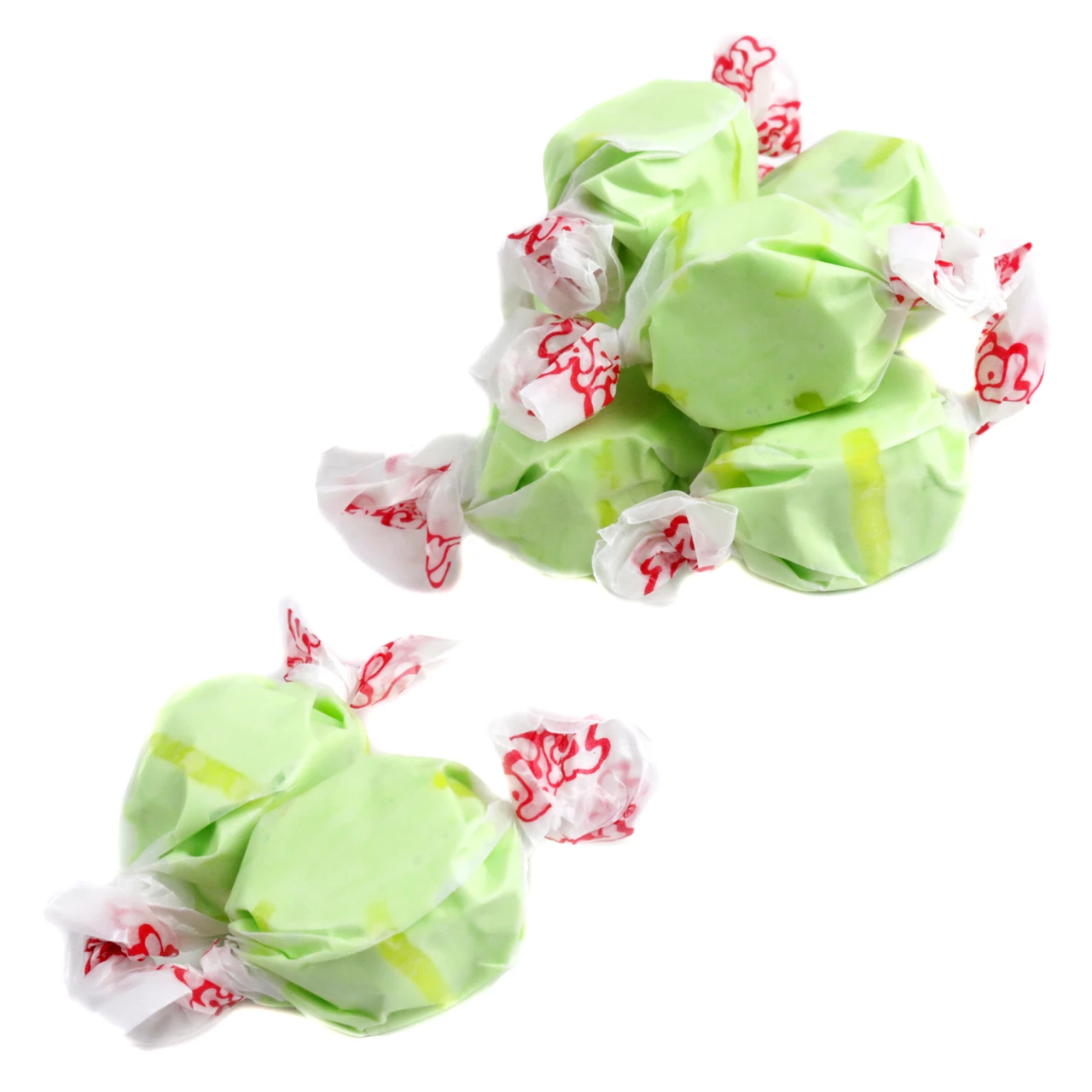 Taffy Town Salt Water Taffy Golden Pear, approximately 65 sweet, juicy, pastel yellow and green whipped pieces per pound.