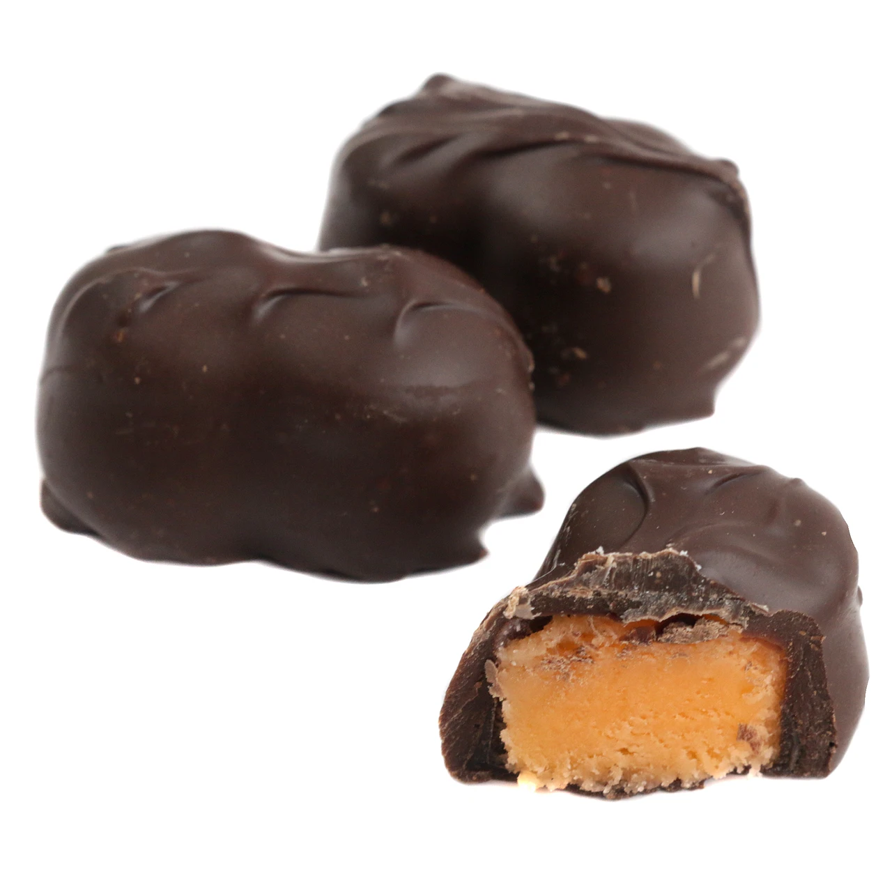 Ashers Dark Chocolate Orange Creams, 31 per pound. Rich dark brown chocolate, tangy orange cream filling. Made in USA.