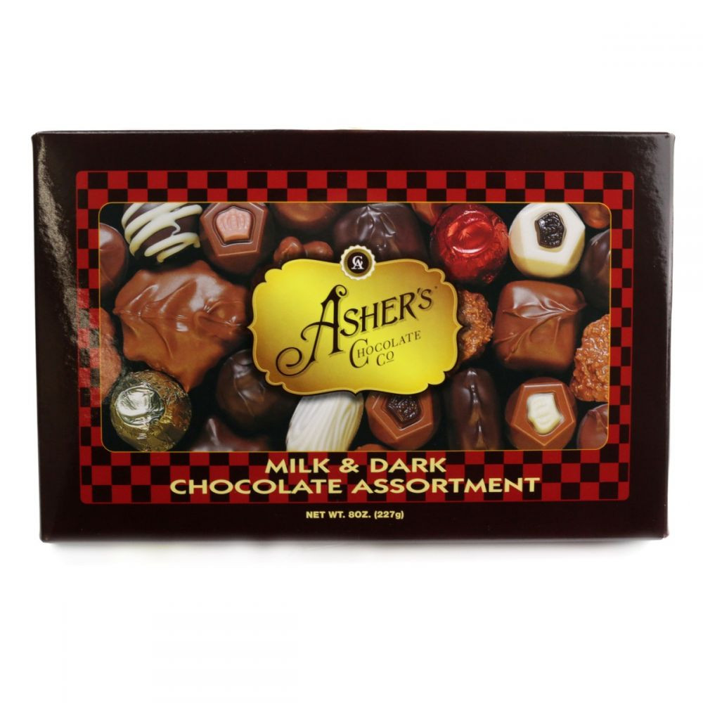 Ashers Box of Chocolates, 8oz assortment of milk and dark chocolates.