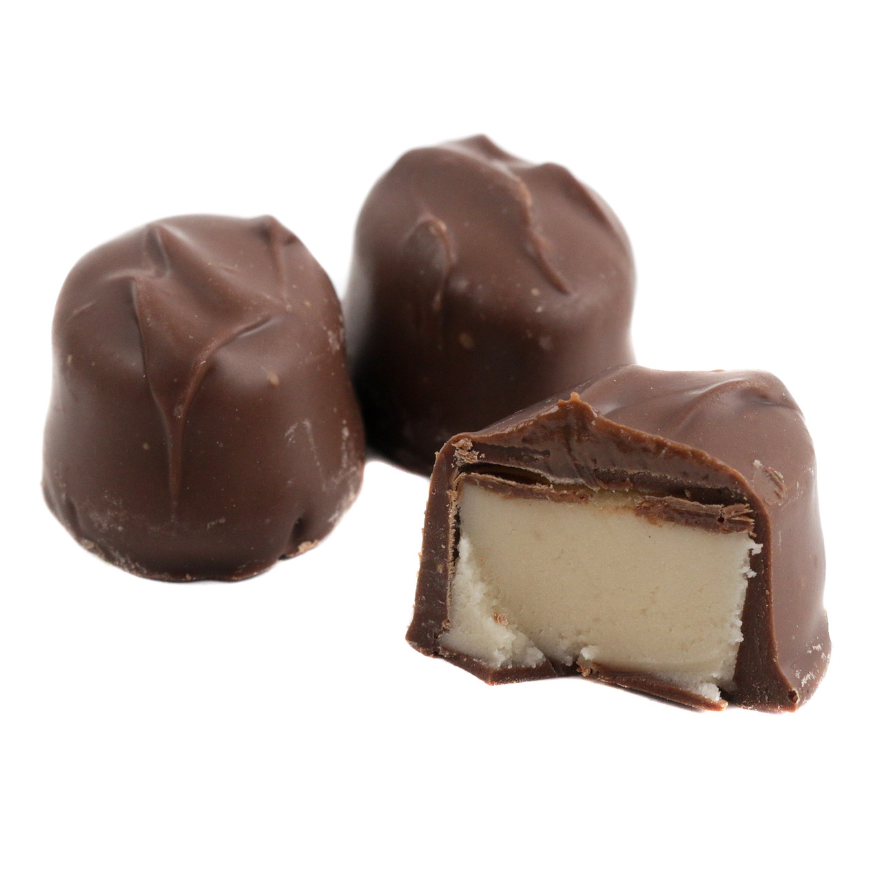 Ashers Milk Chocolate Maple Creams, 25 brown milk chocolate candies with soft, creamy maple centers.