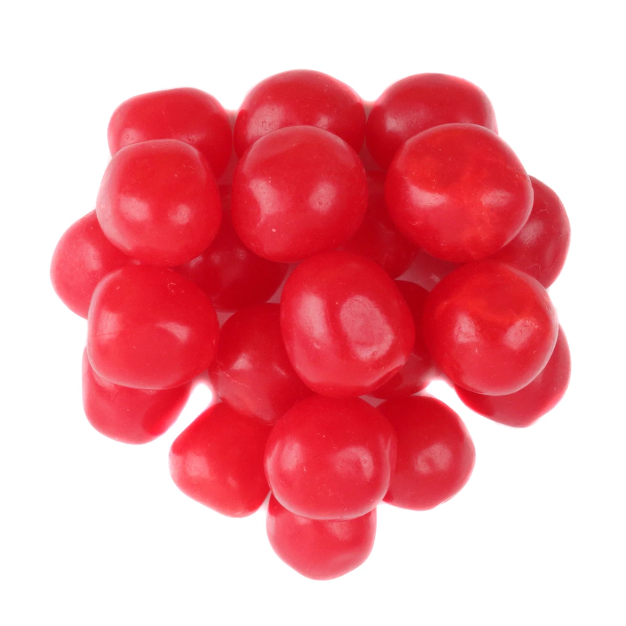 Bright red cherry chewy sour balls, approximately 95 pieces per pound, with tangy cherry flavor.