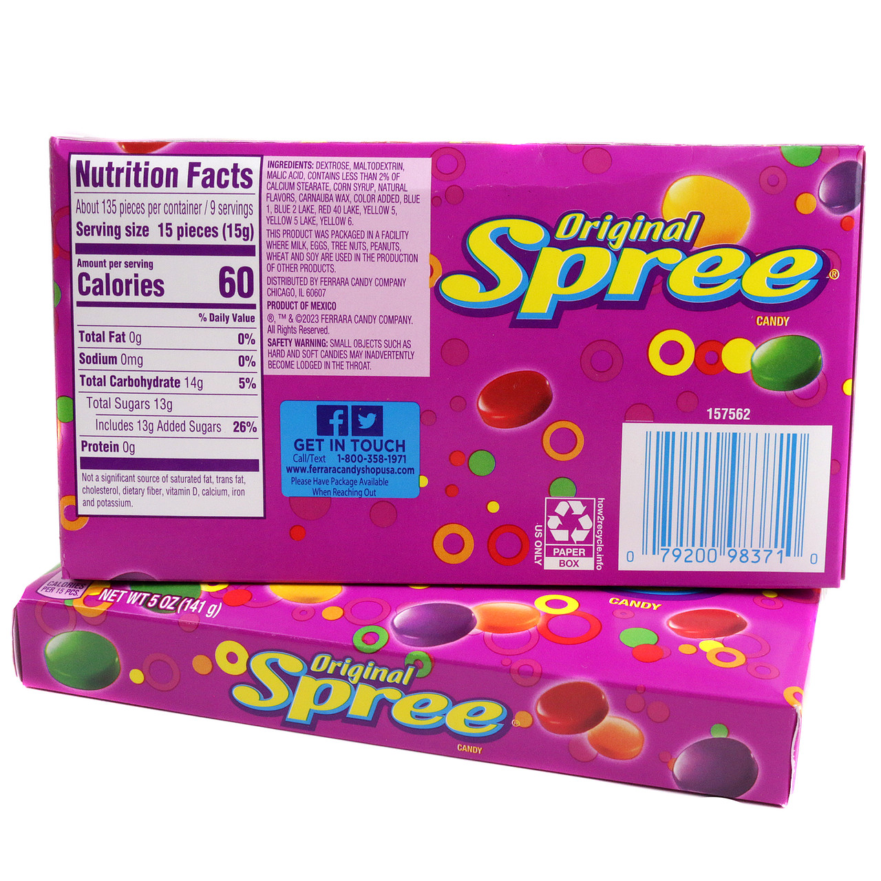 Spree Candy Theater Box 12 Pack, vibrant rainbow disks, classic chewy fruit flavors.