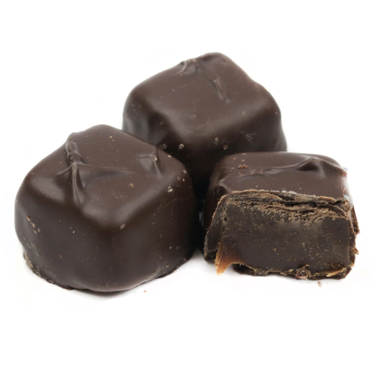 Ashers Milk Chocolate Chocolate Caramels, approx 30 rich brown pieces, chewy chocolate caramel centers.