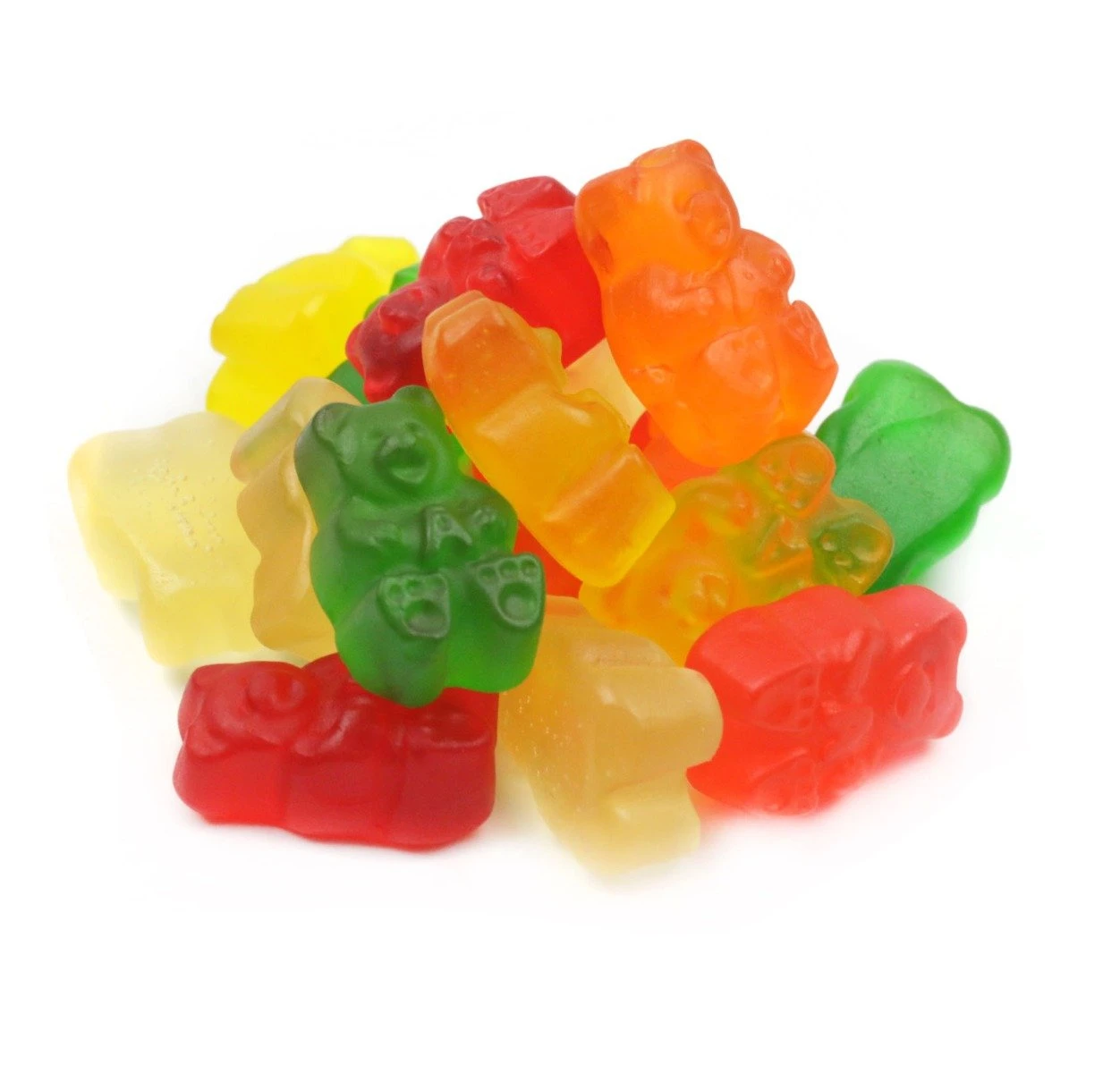 Albanese Assorted Fruit Gummy Bears, 6 vibrant flavors, pineapple, lemon, lime, orange, watermelon, cherry. 140 per pound.