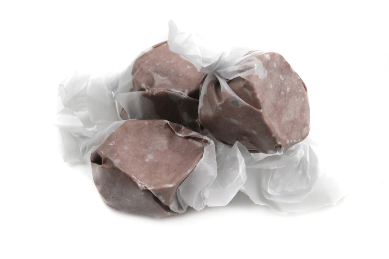 Brown Sweet's Chocolate Salt Water Taffy, 1 lb, approximately 60 soft chewy pieces, rich chocolate flavor, Made in USA.