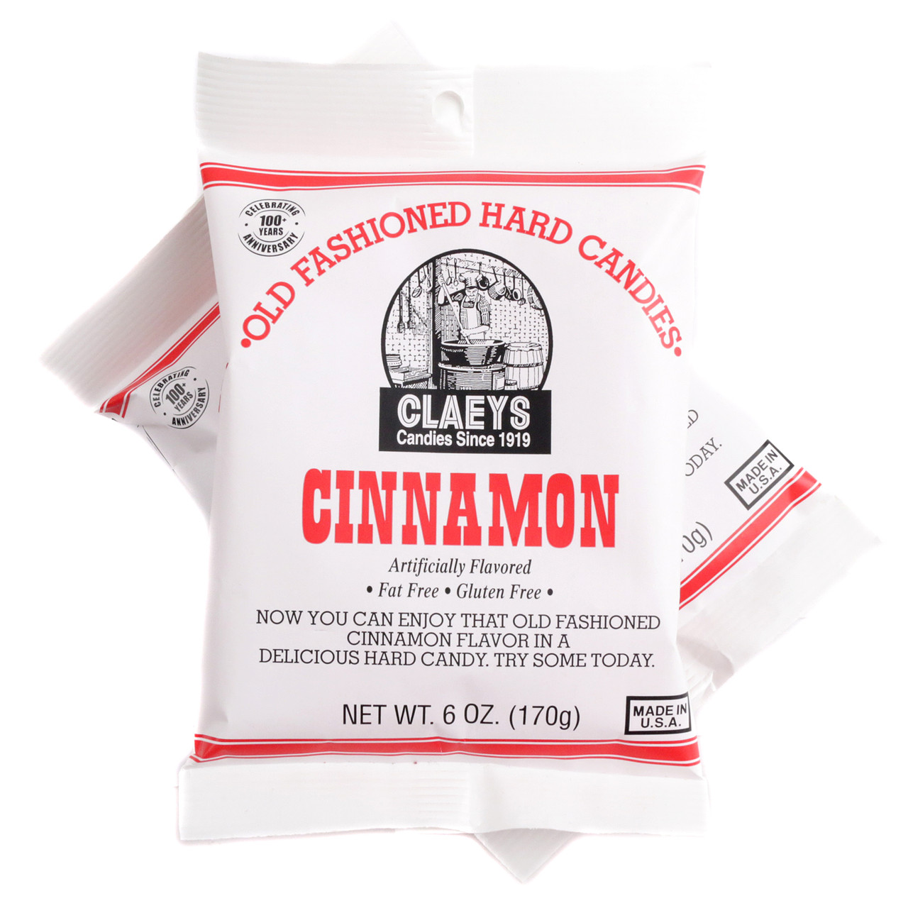 Claey's Old Fashioned Hard Candy Drops, Cinnamon flavor, 6oz bag. Approx 42 red cinnamon candies.