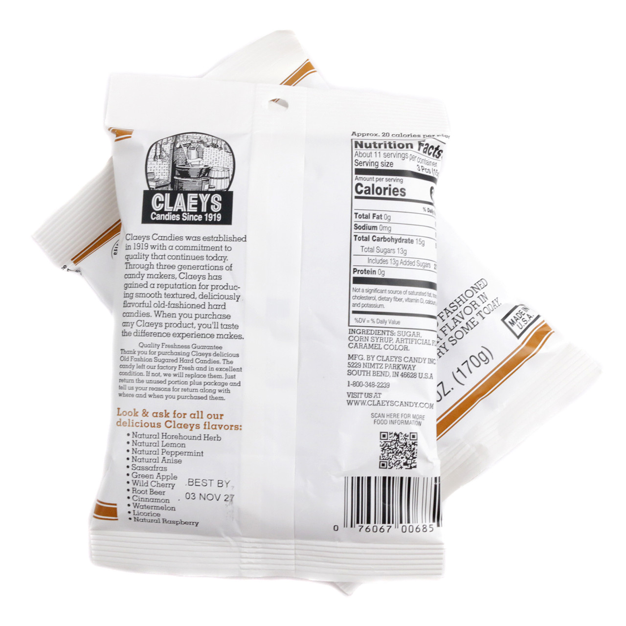 Claey's Hard Candy Drops Root Beer 6oz bag, approx 42 amber brown pieces, nostalgic old-fashioned soda candy.