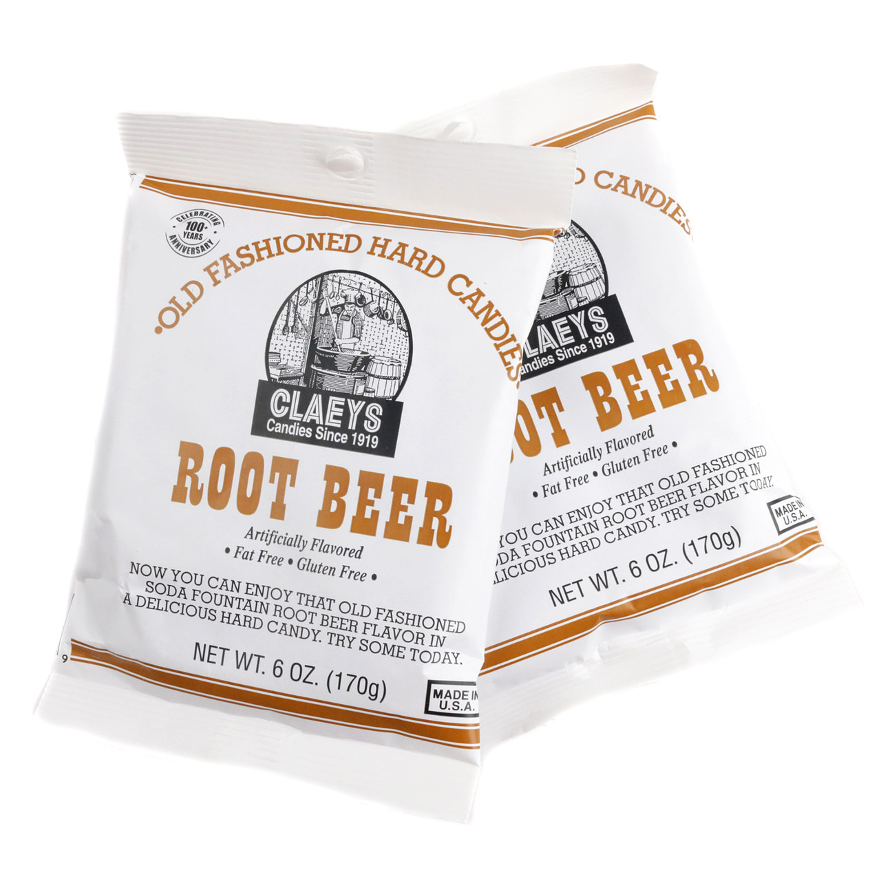 Claey's Hard Candy Drops Root Beer, 6oz bag with approximately 42 amber, old-fashioned root beer flavored pieces.