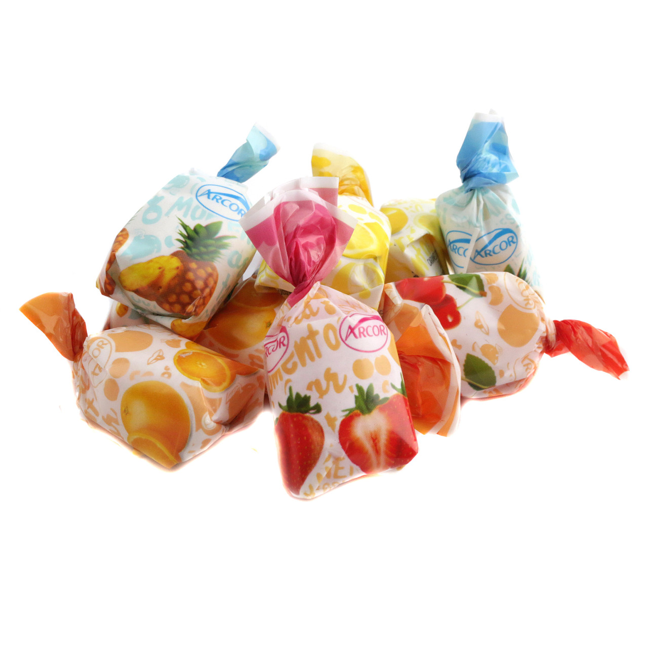 Individually wrapped fruit filled hard candies, apple, pineapple, orange, cherry flavors. Approx 70 colorful bonbons.
