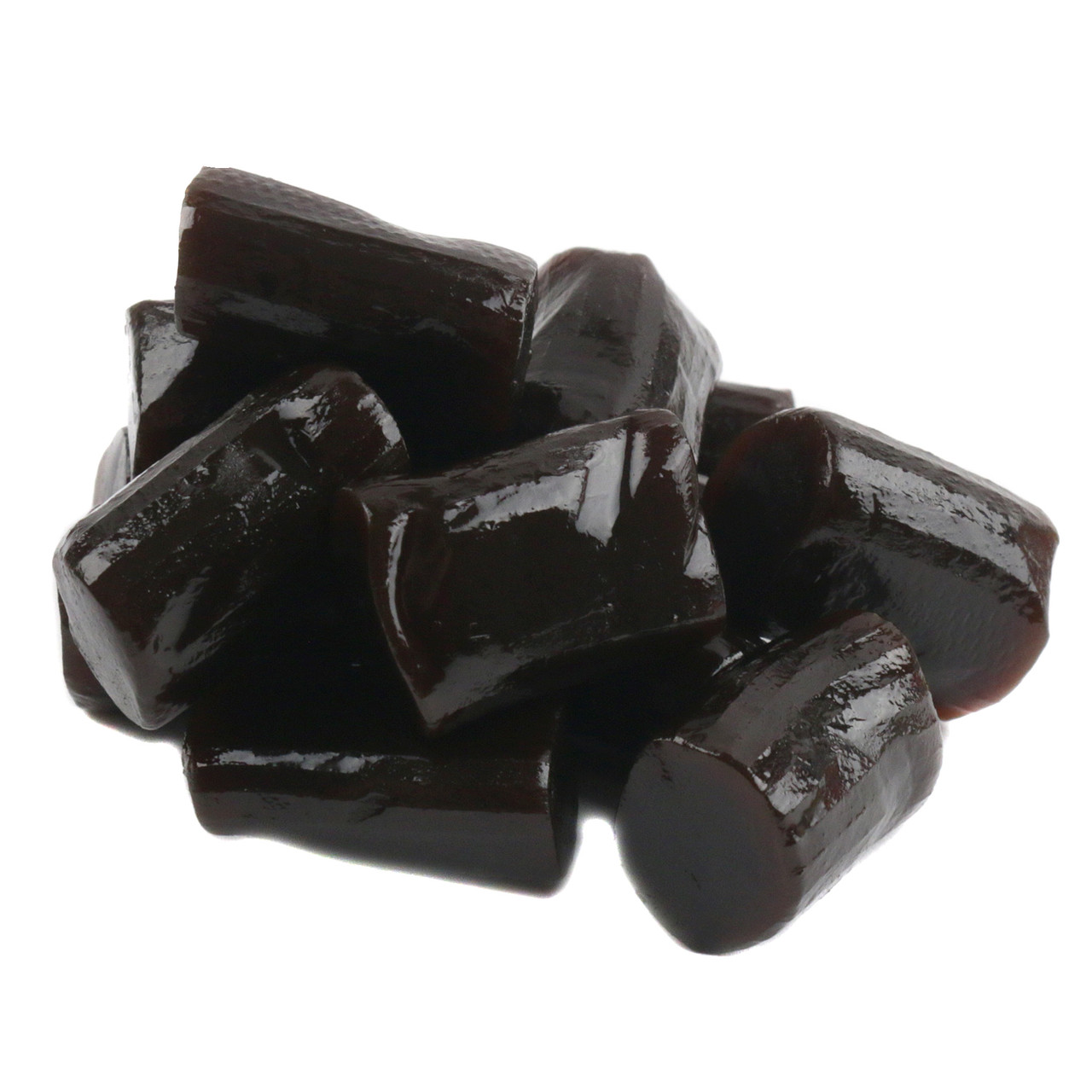 Soft, chewy black Finnska sugar-free licorice candy pieces, 1 pound.