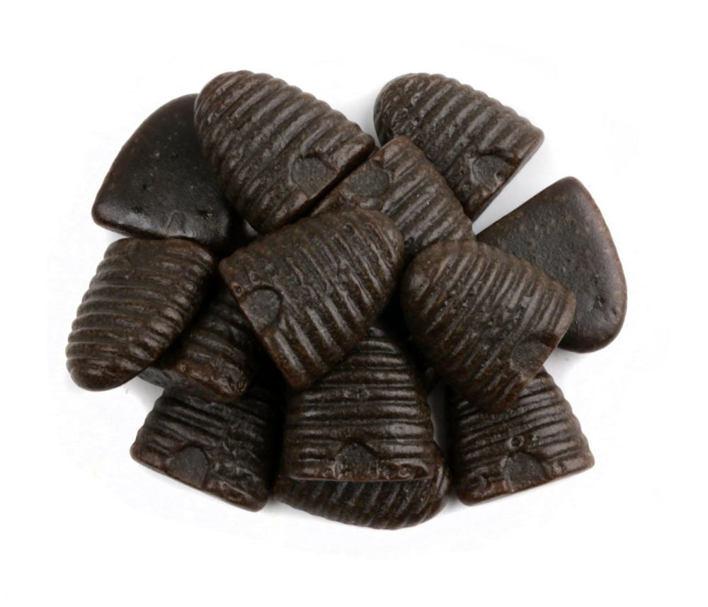 Black Beehive Honey Licorice candy, authentic Dutch, 1 inch pieces, real honey & salt flavor, approx 100 pieces/lb.