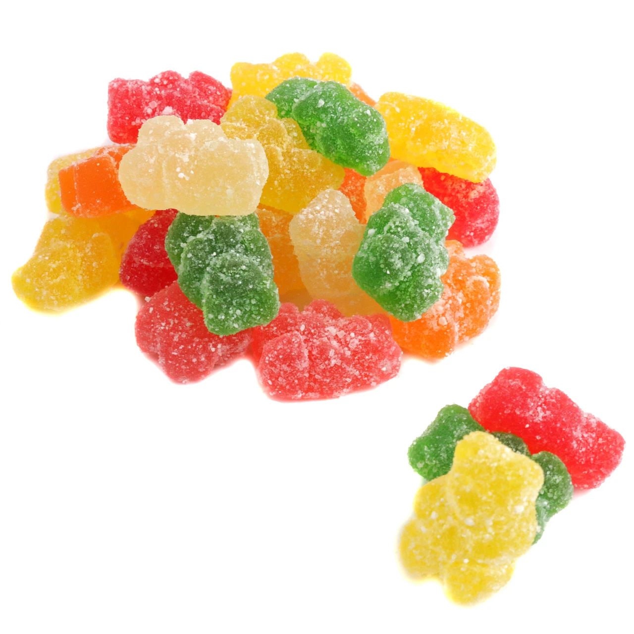 Albanese Sour Gummy Bears, assorted cherry, strawberry, green apple, pineapple, lemon, orange, approx 125 per lb.