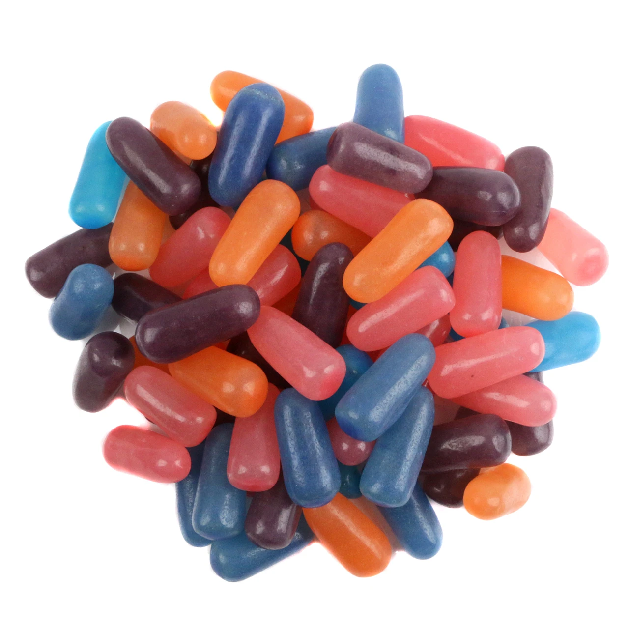 Mike and Ike Berry Blast candy, 1 lb, 250 pieces. Blue, red, purple, pink berry-flavored fruity candy.