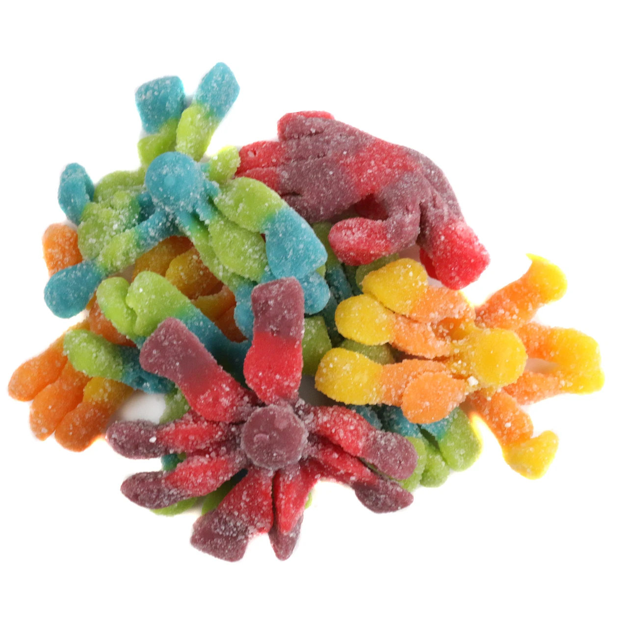 Trolli Sour Gummy Octopus, vibrant tie-dyed multi-colors, sour, sweet, approx 35 per pound.