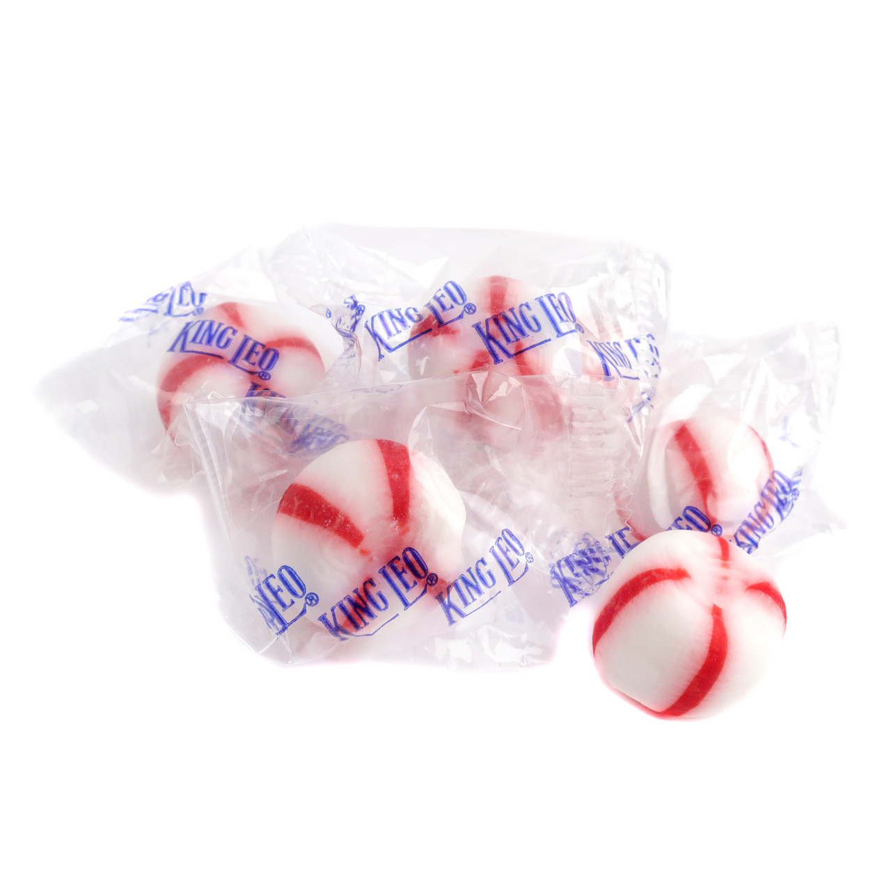 80 individually wrapped King Leo Soft Peppermints Puffs, white, pure peppermint oil, creamy melt-in-your-mouth mint candy.